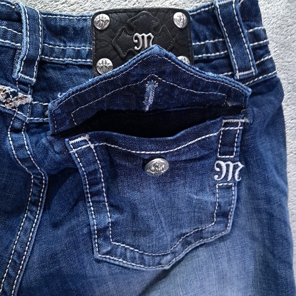 Miss Me Jean Women 31x34, Tag 30X34 Boot Cut Embellished Distressed Flap Pockets - Picture 9 of 16